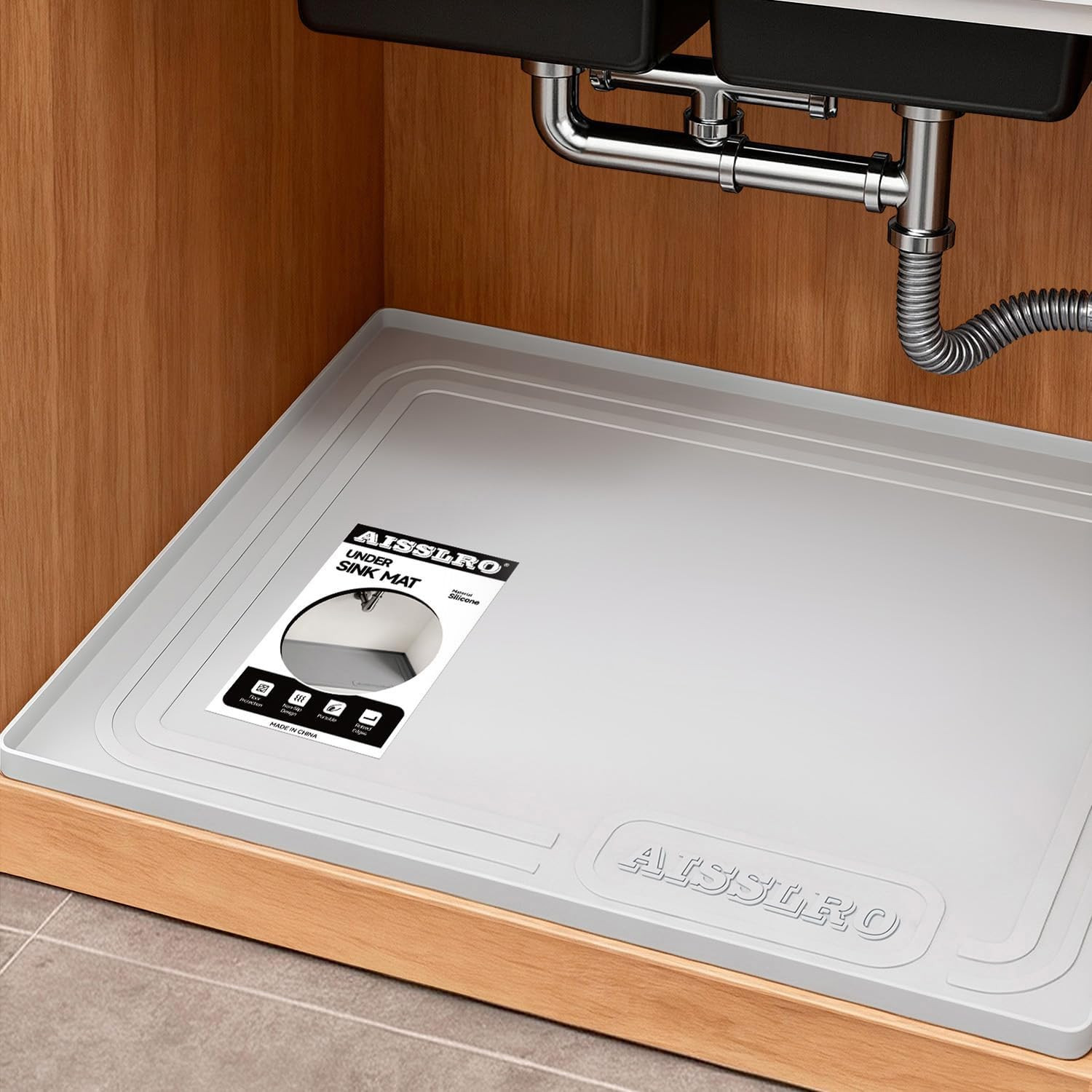 Under Sink Mat 22" X 19", Waterproof Silicone Under Sink Mats for Kitchen, Anti-