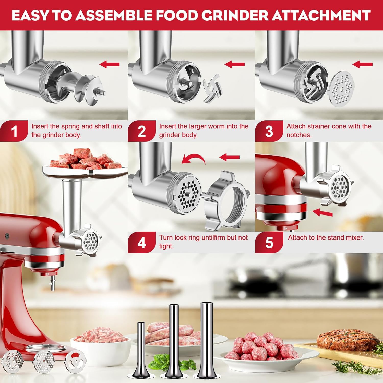 Meat Grinder Attachment for KitchenAid Stand Mixer Food Grinder for Kitchen Aid