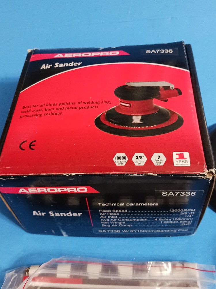 6" Dual-Action Random Orbit Air Palm Sander with PSA and Hook/Loop Backing Pads