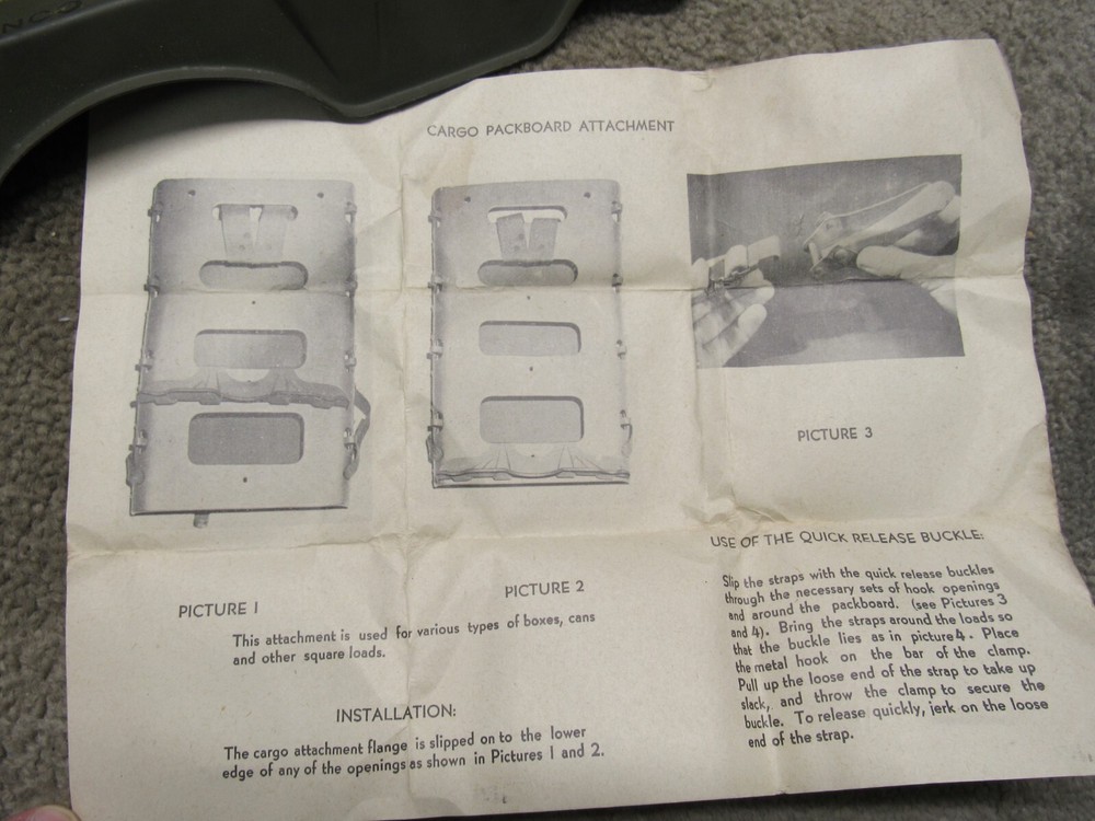 WW2 US Packboard Frame Shelf Attachment w/ Instruction Sheet 1944 BENCO NOS