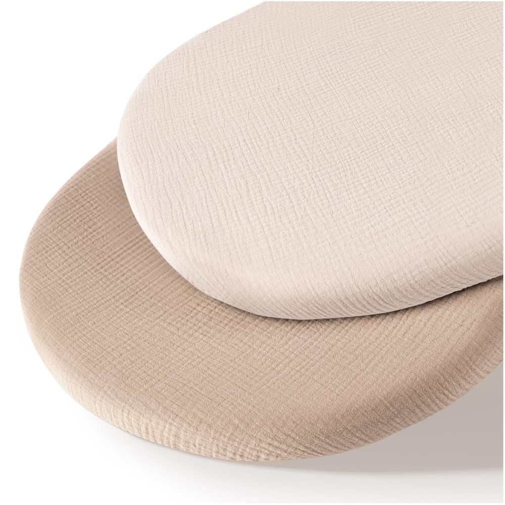Muslin Bassinet Sheets 2 Pack Ivory & Ash Soft Cotton for Oval Rectangle Fit