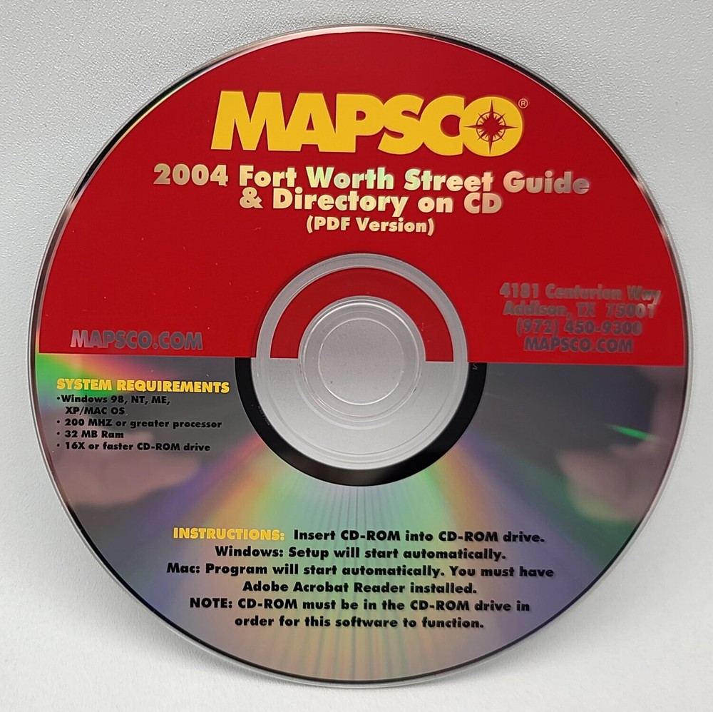 ⭐️ MAPSCO 2004 Fort Worth Street Guide & Directory - PC CD-ROM