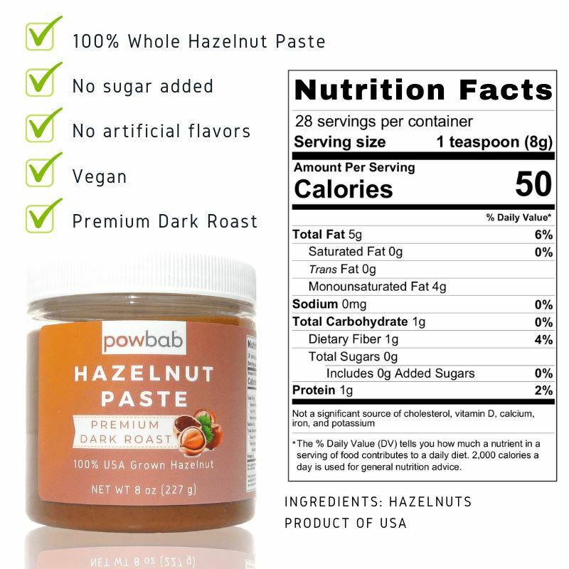 powbab Hazelnut Paste - 100% USA Roasted Hazelnut Spread, Nut Butter (8 oz)