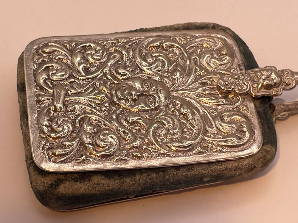 Chatelaine Solid Silver Antique Victorian Continental pin cushion pencil etc