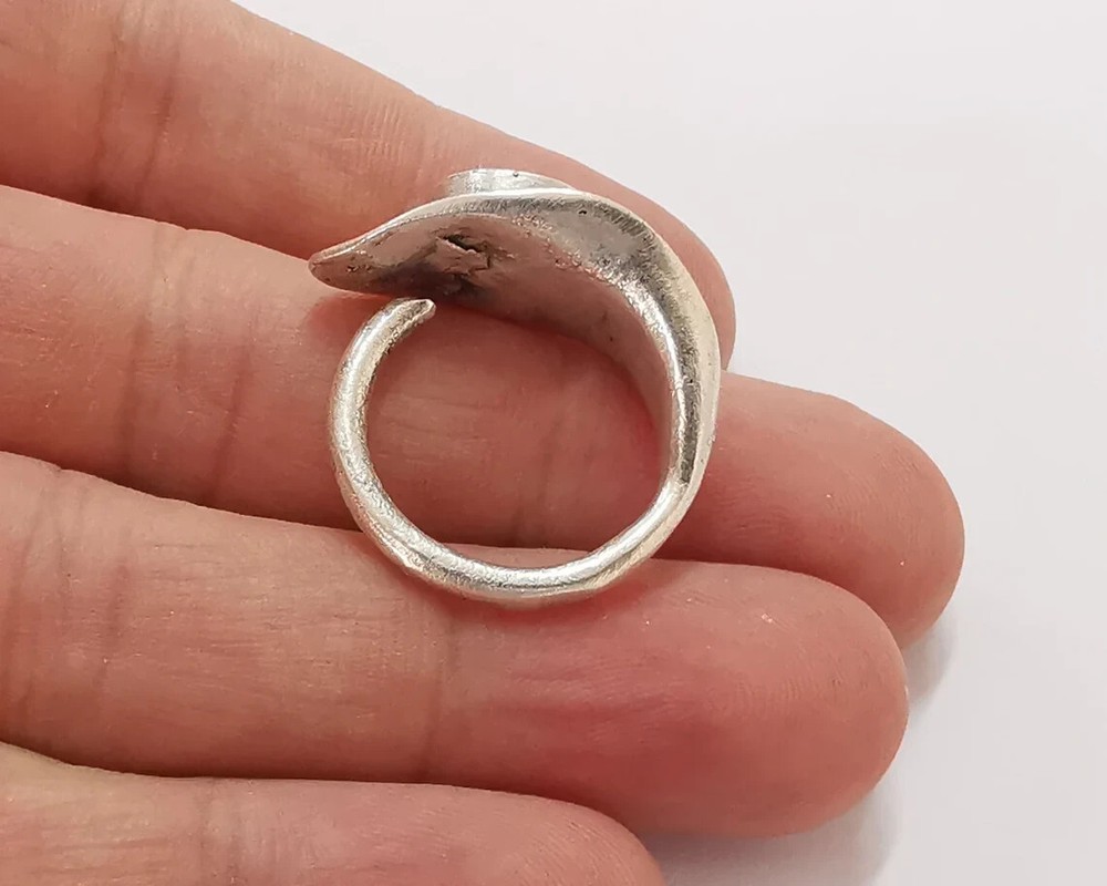 Leaf flower silver ring setting blank cabochon mounting Adjustable base bezel