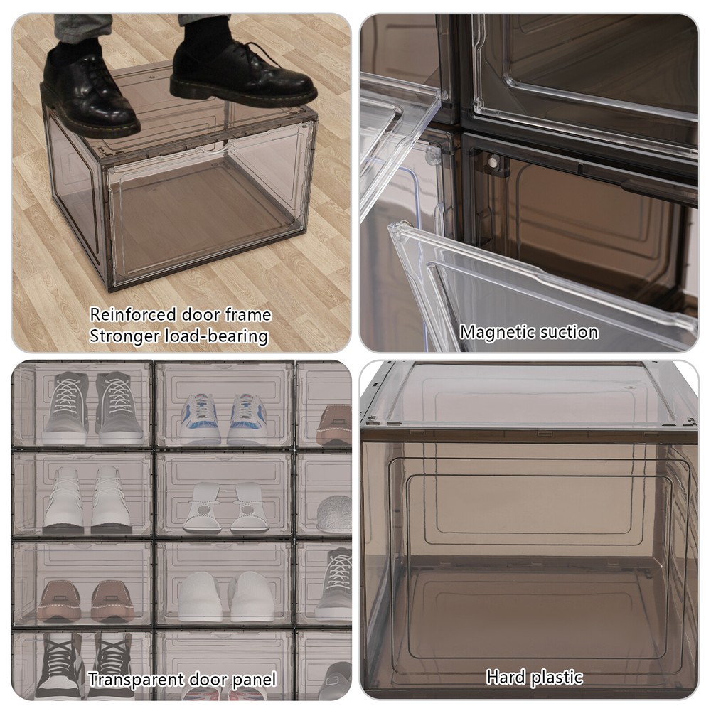 12PCS Shoe Storage Box Organizer Stackable Sneaker Display Case Container NEW