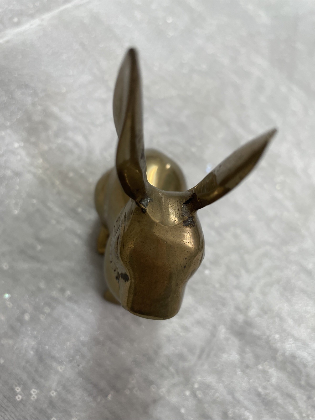 VTG Solid Brass Bunny Rabbit Figurine Paperweight ~Long Ear ~ India 3”Lx4.25”H