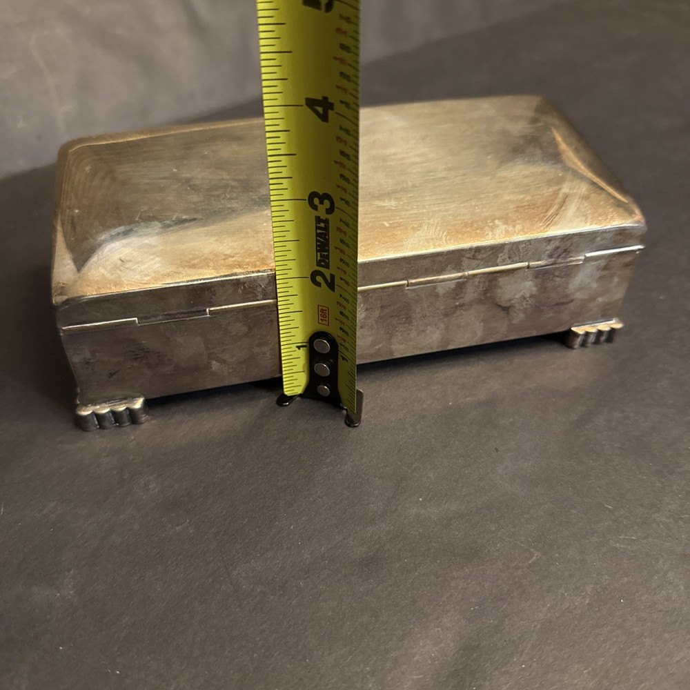 Poole Silver Co 2002 Silverplate Footed Cigarette/Jewelry Box Vintage Wood Lined