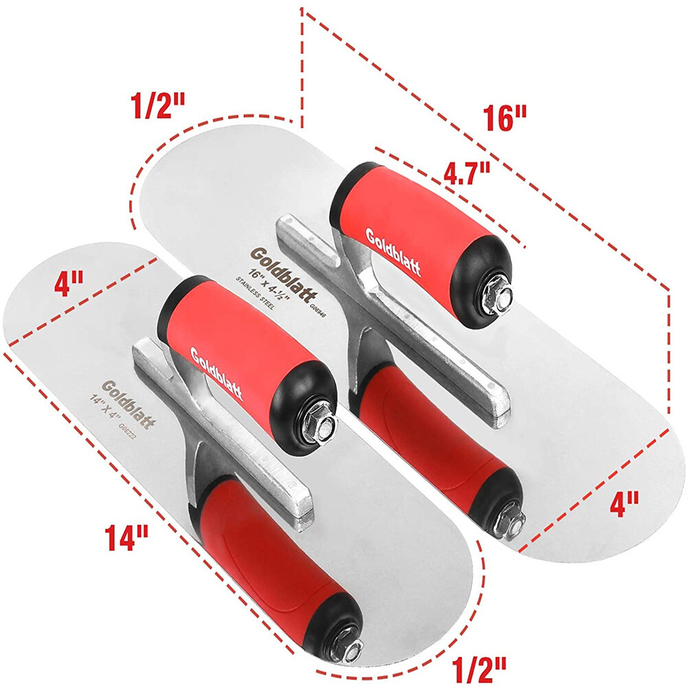 2PC Stainless Steel Trowel Set With16'' x 4-1/2'' & 14'' x 4'' Finishing Trowels