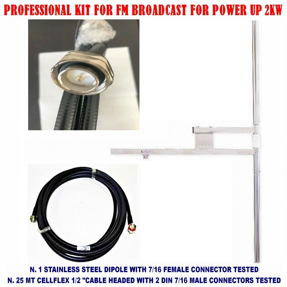 PROFESSIONAL ANTENNA STAINLESS STEEL & CABLE TESTED FM BROADCAST POWER FOR 2KW