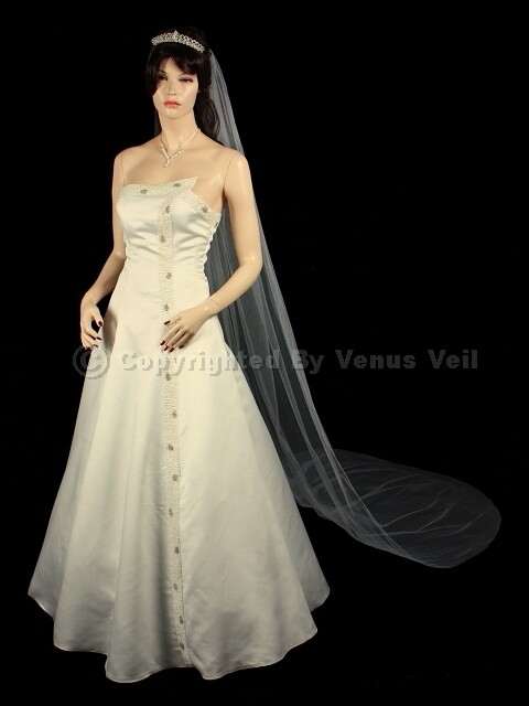 1T Ivory Bridal Cathedral Length Cut Edge Wedding Veil