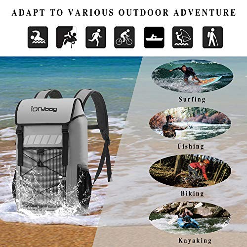 Roll Top Waterproof Backpack Floating Dry Backpack Waterproof, Dry 45L Gray