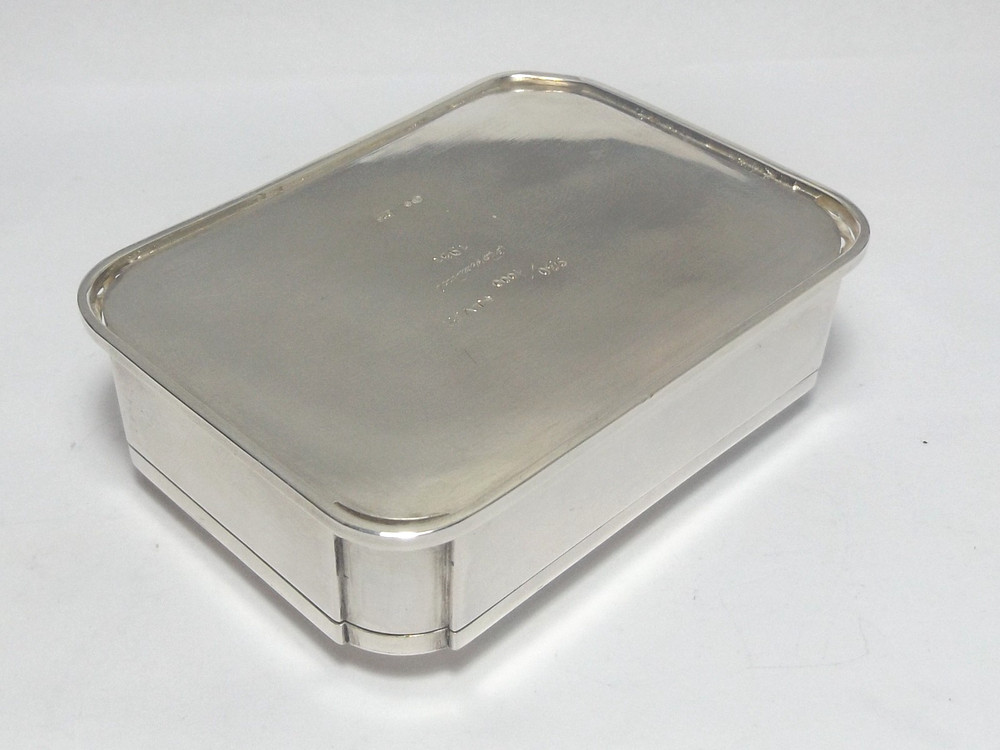 RARE 930 SWEDISH 126g SOLID SILVER BOX, TOBACCO BOX, AGATE, MAKER SIGNED, c1951
