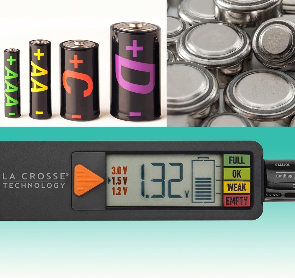 Digital Battery Tester Black Portable AA AAA 9V Lithium Button Cell