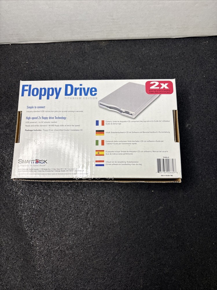 SmartDisk High Speed 2x USB External Floppy Disk Drive Titanium Edition WIN MAC