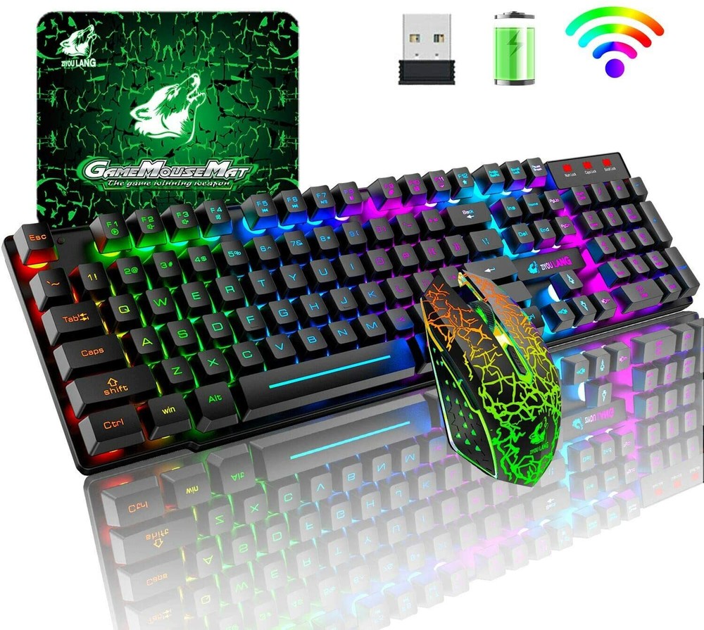 Rainbow LED Backlit Wireless Gaming Keyboard and Mouse Sets For PC PS4 Xbox one