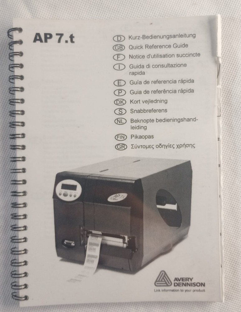 avery dennison ap 7.t printer Quick Reference Guide