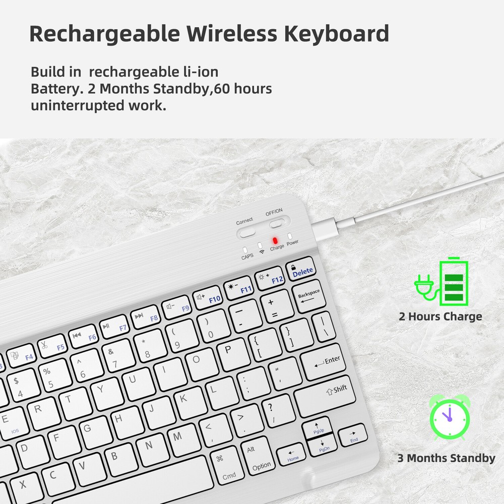 Slim Bluetooth Keyboard & Mouse Combo- Wireless for PC, Laptop, Mac, iOS, Tablet