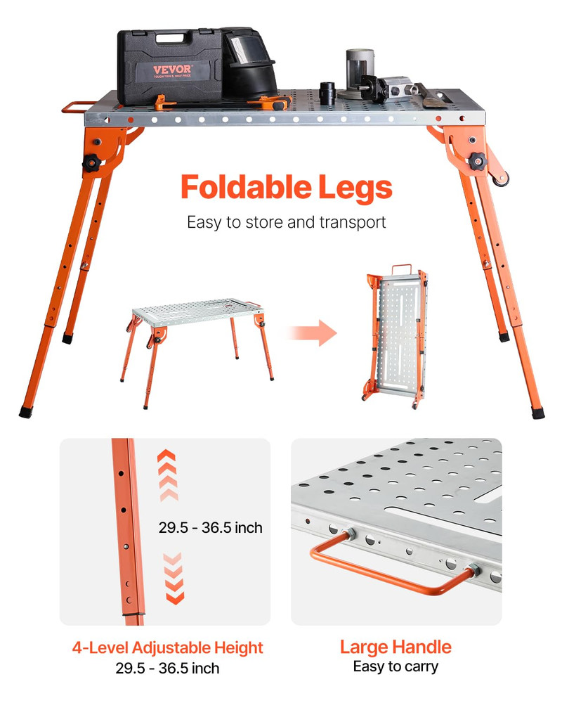 Foldable Welding Table 44" X 21", 500LBS Capacity Welding Workbench with 4-Level