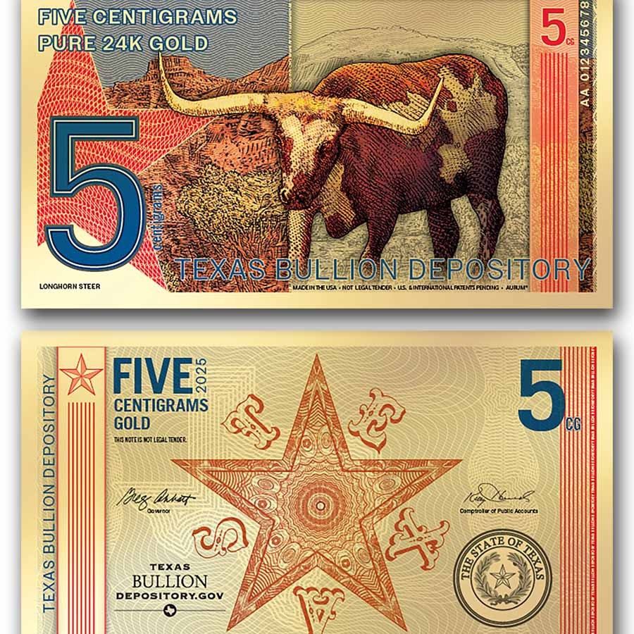 2025 5 Centigram Gold Aurum Texas: Longhorn Steer