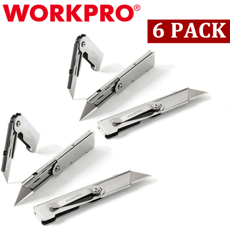 WORKPRO 6PC Compact Folding Utility Knife Lock Back Pocket QUICK CHANGE BLADE US