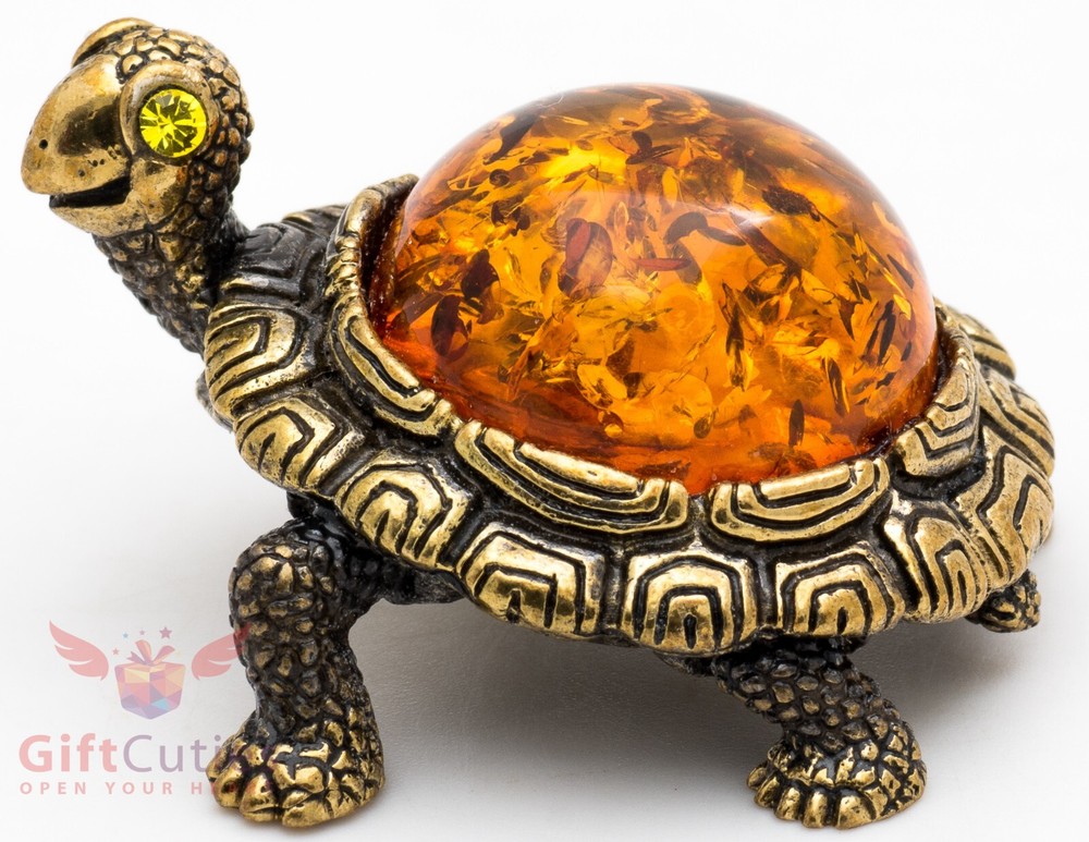 Solid Brass Amber Figurine Tortoise Turtle smiles happily talisman IronWork