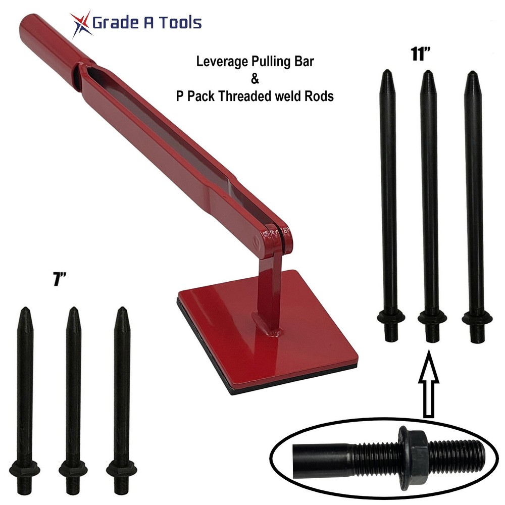 Leverage Pulling Bar w/ 6  Threaded Welding rods  - Dent Fix Hammer Head & Shark