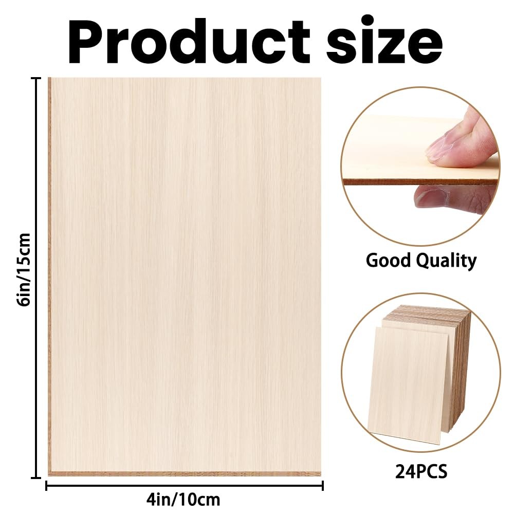 24 Pack Basswood Sheets 4 x 6 x 1/16 Inch Thin Plywood Wood Sheets Unfinished Wo