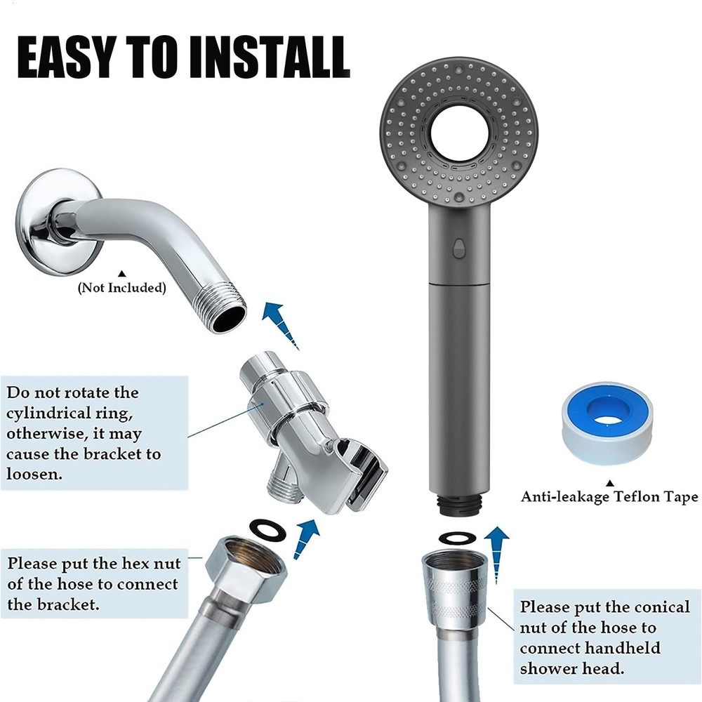 High Pressure Shower Head, Filtered Head with Handheld, Multiple Gray
