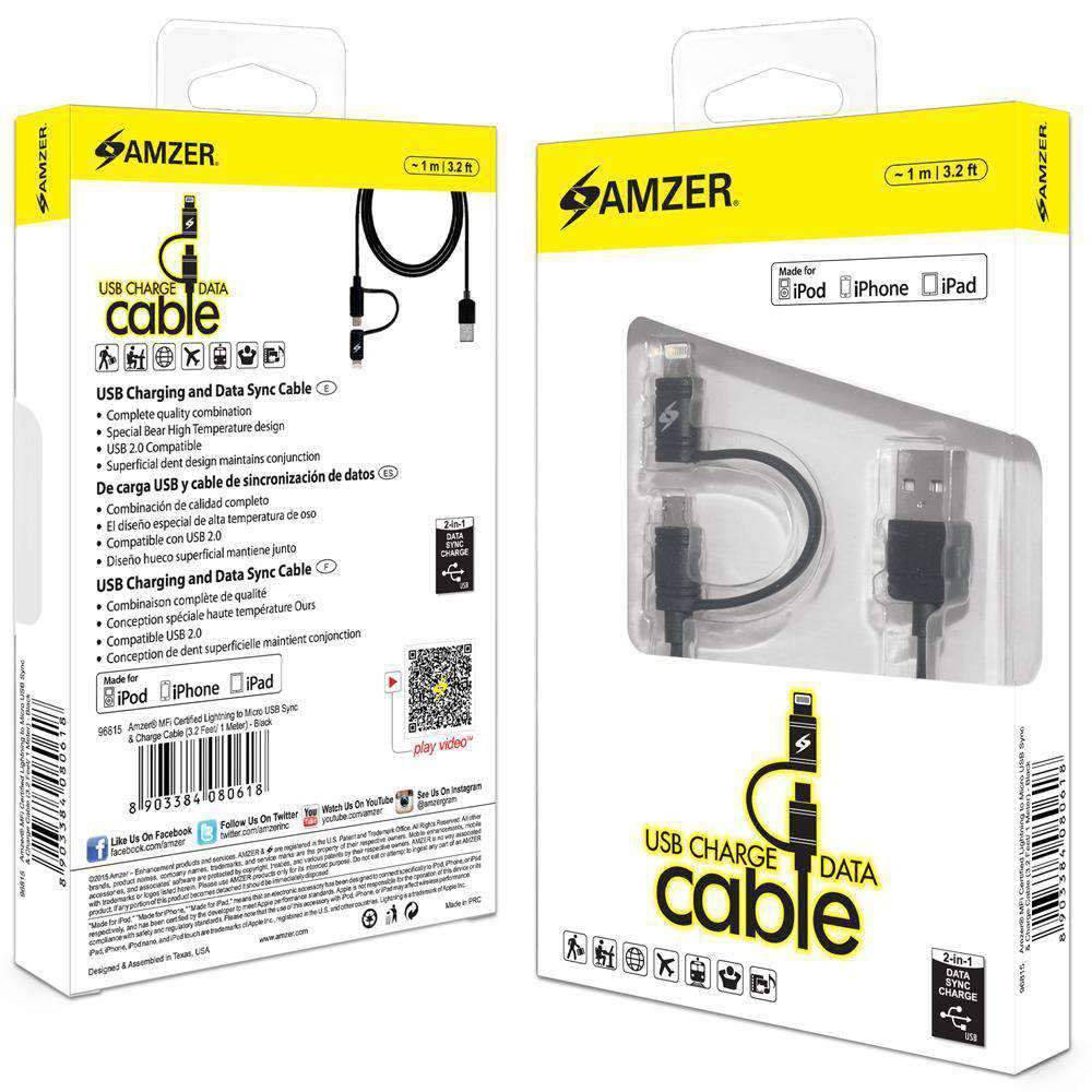 AMZER MFi CERTIFIED LIGHTNING MICRO USB SYNC 3.2 Ft. CHARGE CABLE FOR iPhone 6