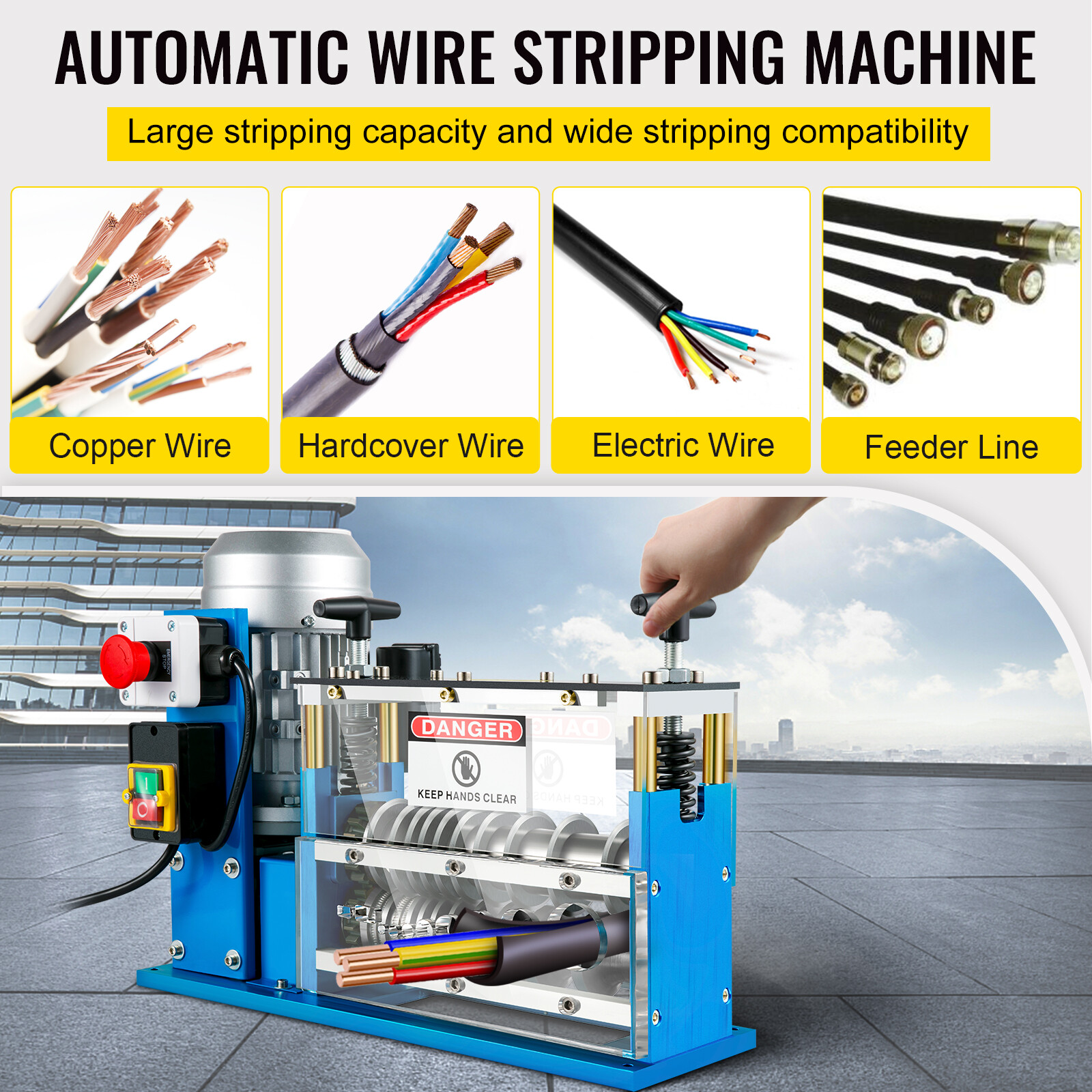 VEVOR 370W Electric Wire Stripping Machine 0.06-1.5in Power Cable Stripper