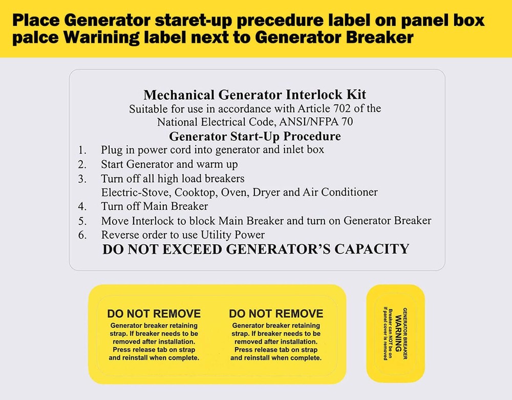 Generator Interlock Kit Compatible with Eaton Cutler Hammer CH-5 - Includes
