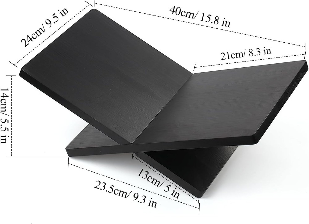 Book Stand for Reading - Solid Wood Holder Open and Closed Black