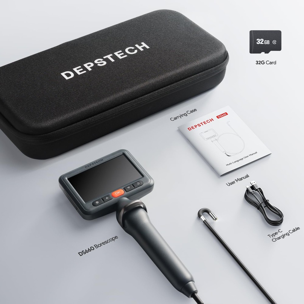 Articulating Borescope Camera with Light, 5" IPS HD Screen, Industrial Endosc...