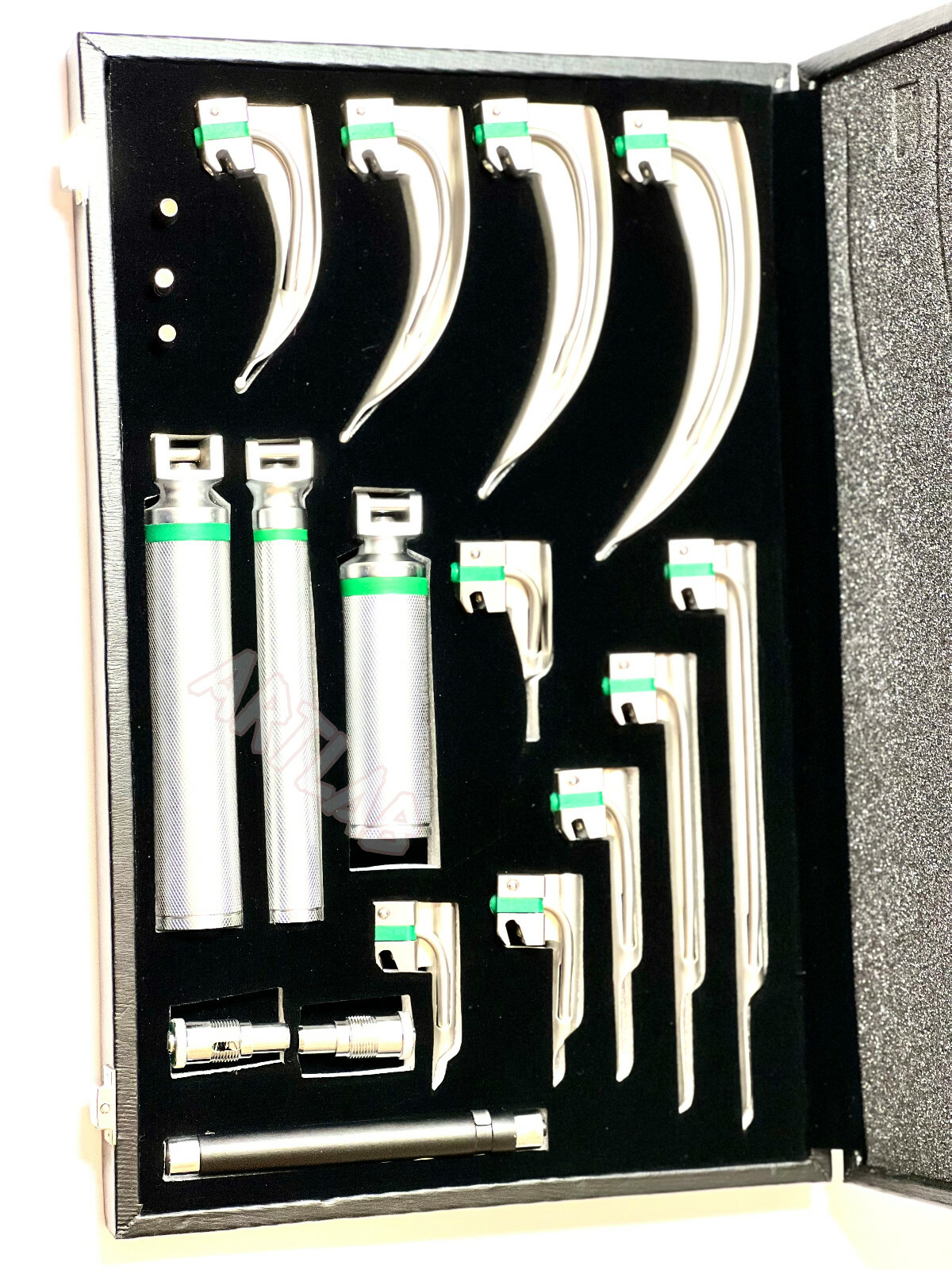 Premium Athentic FIBER OPTIC LARYNGOSCOPE SET MAC + MILLER SET OF 18 Intubation