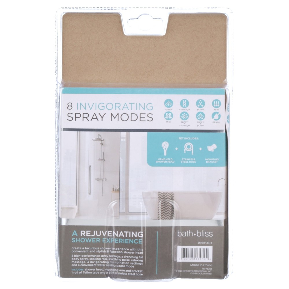 Bath Bliss 8 Function Shower Head and Cord