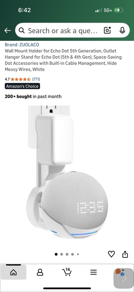 Amazon Echo Dot 5th Generation Smart Speaker with Power Adapter and Wall Mount