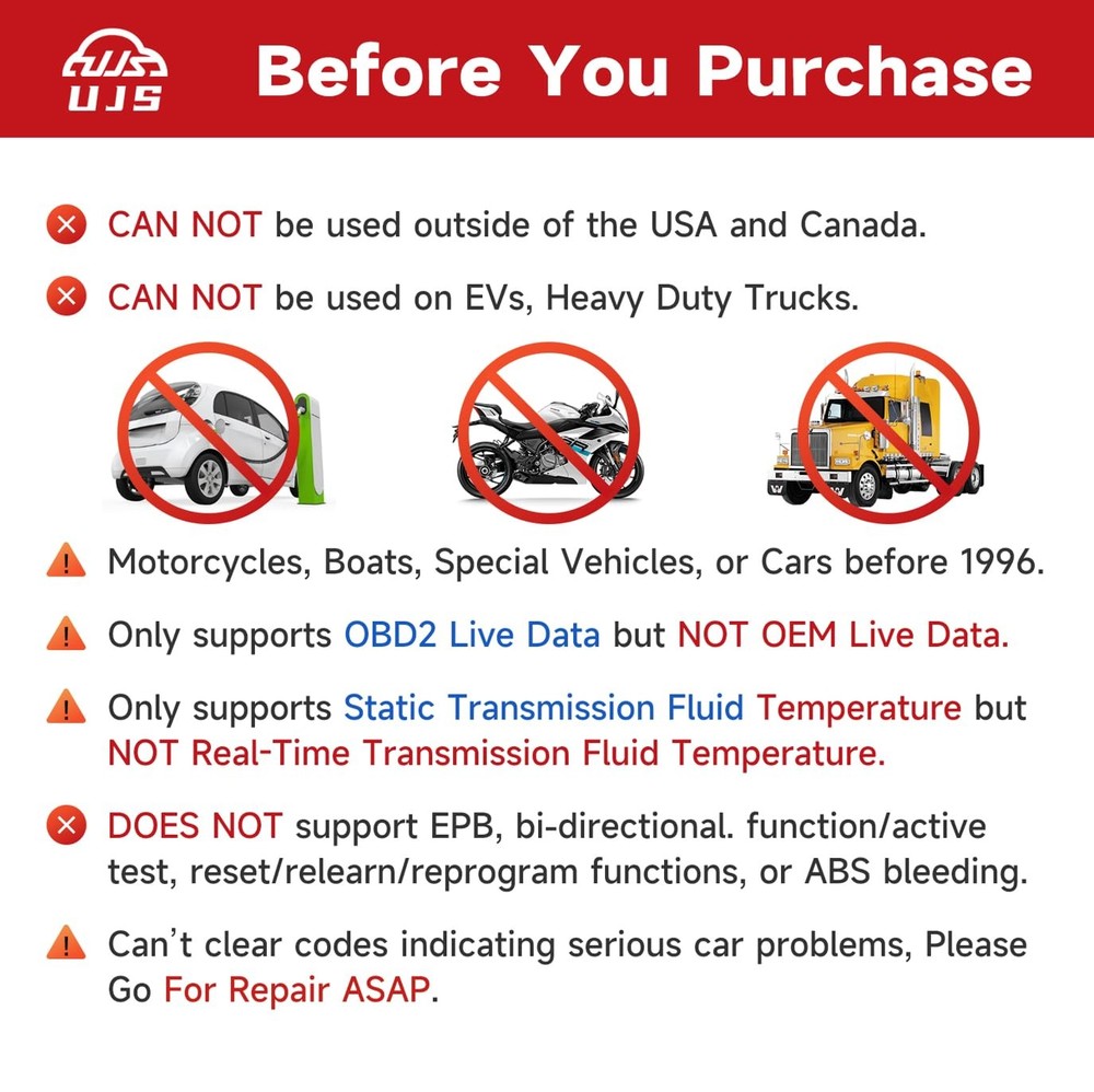 UJS 2026 Enhanced Universal OBD2 Scanner, Check Engine Code Reader - Black