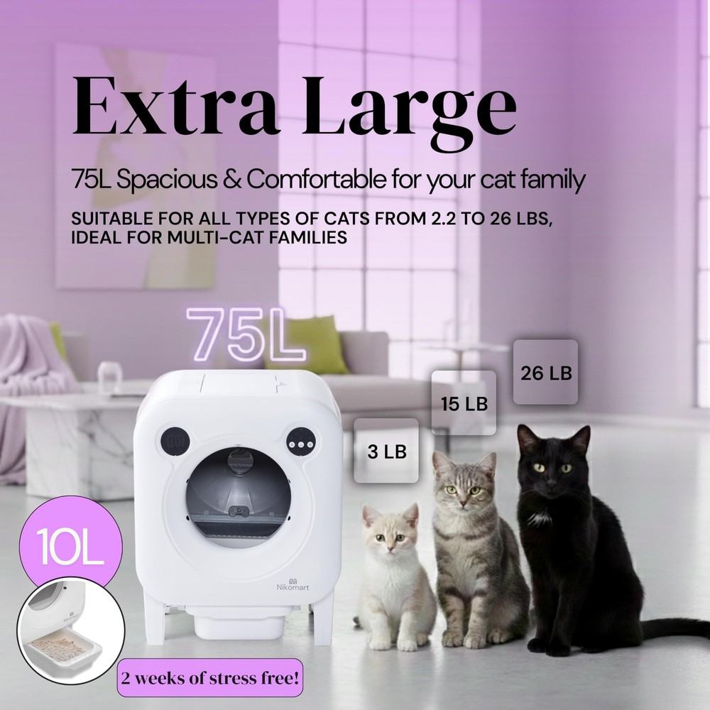 Nikomart Automatic Litter Box 75L Extra Large Capacity for Multiple Cats Sel