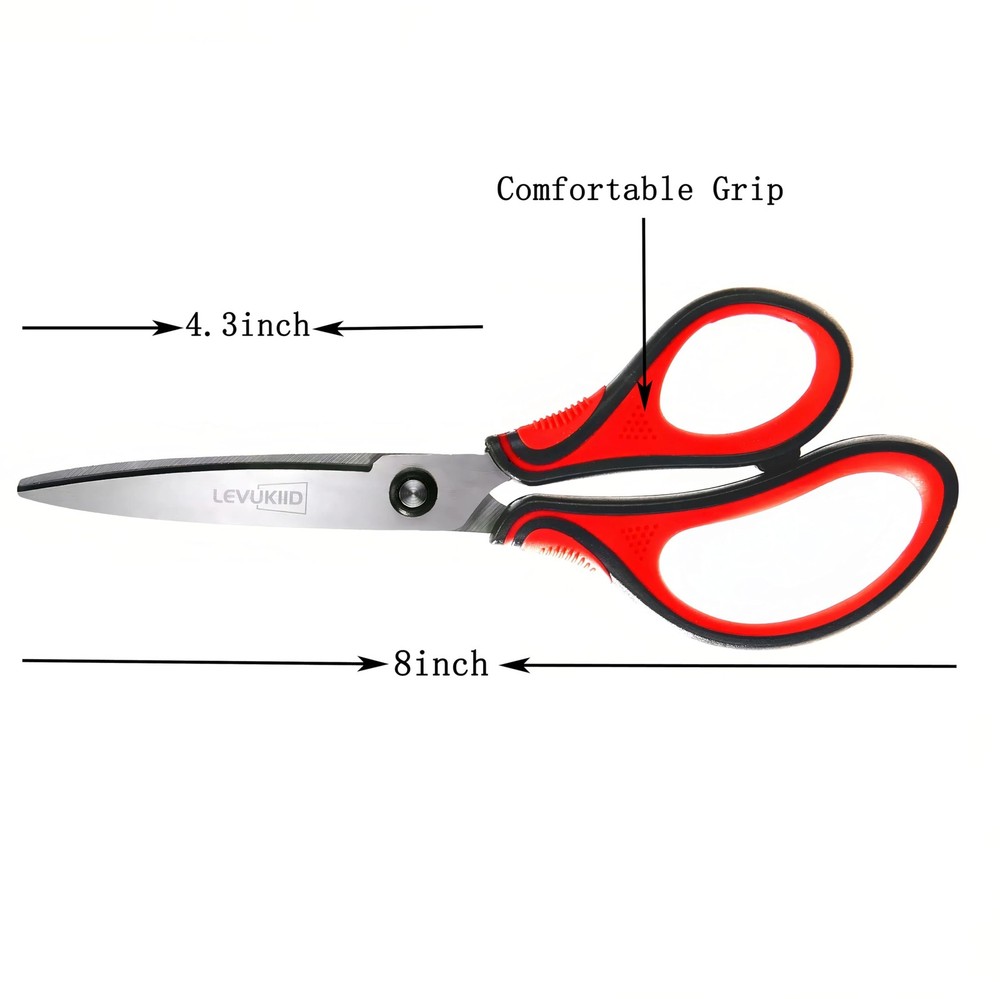 8-Inch All Purpose Scissors 3 Pack, Sharp Pointed Tip Comfort Grip, Multipur...
