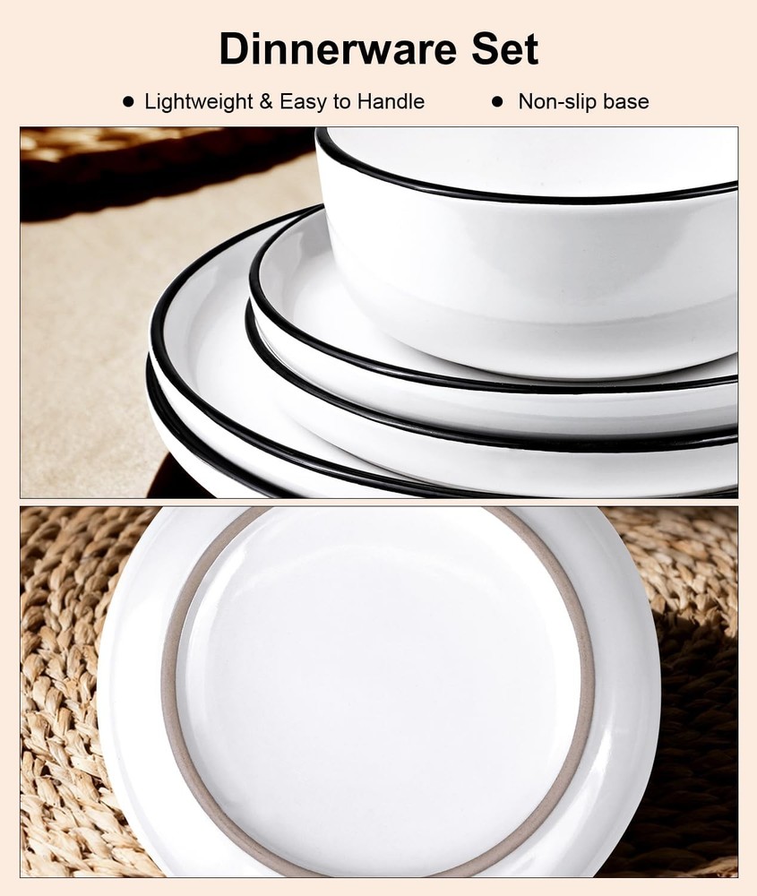 12 Pieces Ceramic Dinnerware set,Plates & Bowls Sets 4,White Dinnerware Set