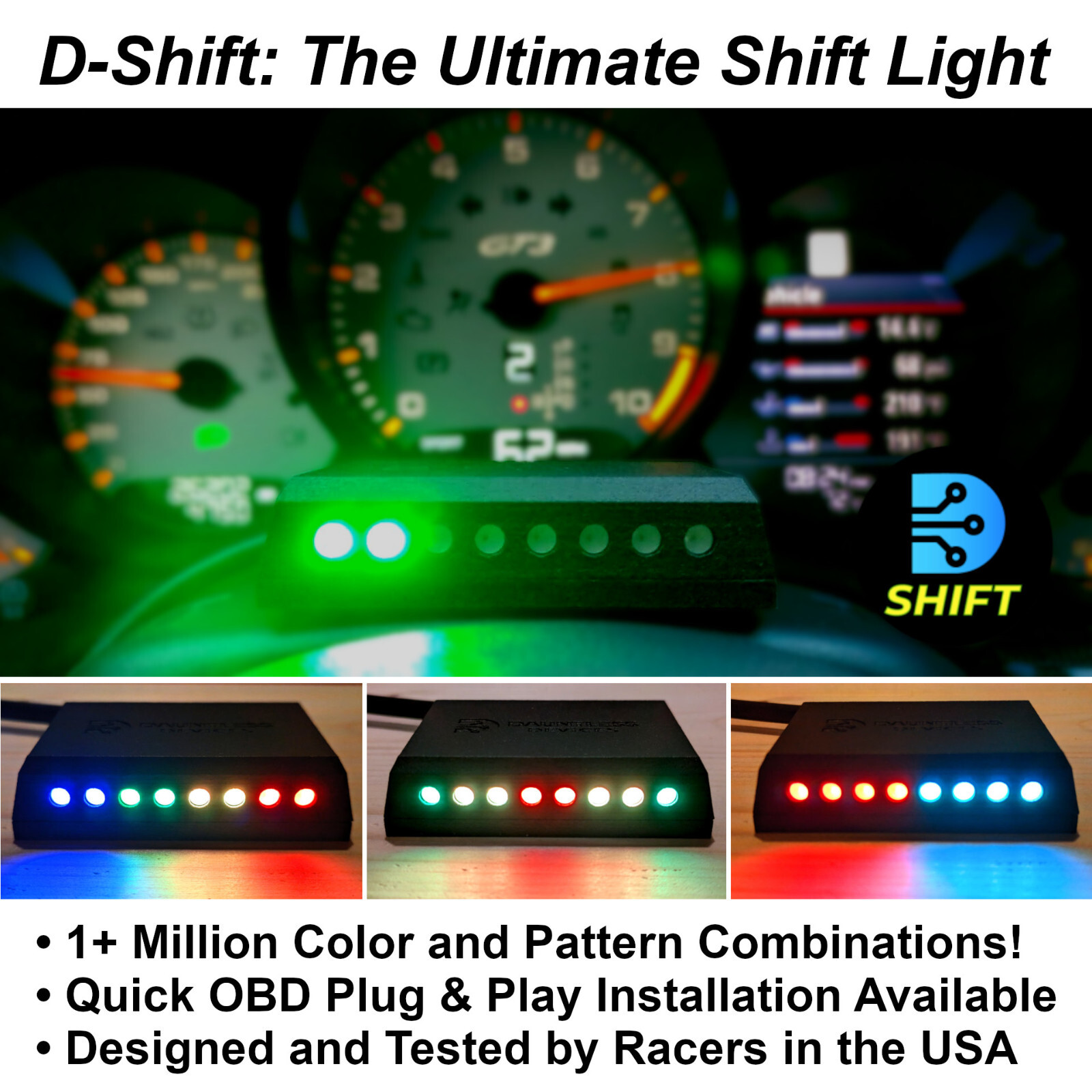 D-Shift Sequential Shift Light - OBD2 Plug & Play (for 2009+ Vehicles)