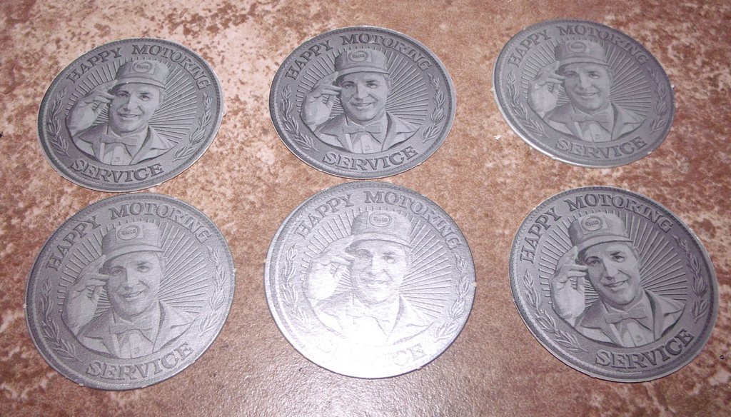 6 ENCO 1960s Happy Motoring Service Cardboard Tokens-Hard to Find! Humble Oil