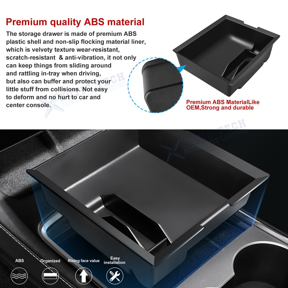Fit Tesla Model 3/Y ABS Console Hidden Armrest Extra Storage Box & Hanger Hook