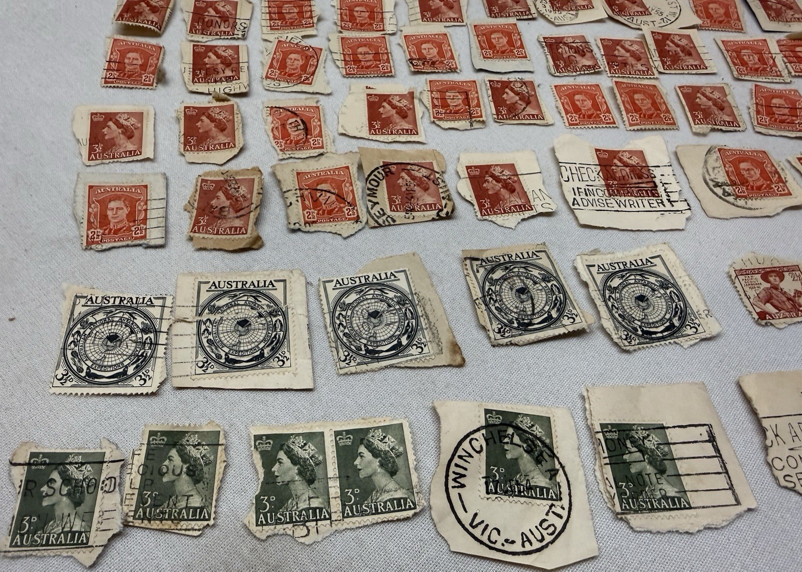 Vintage Australia Royalty Stamp Collection Lot 80+ Used 50s-60s, Queen Elizabeth