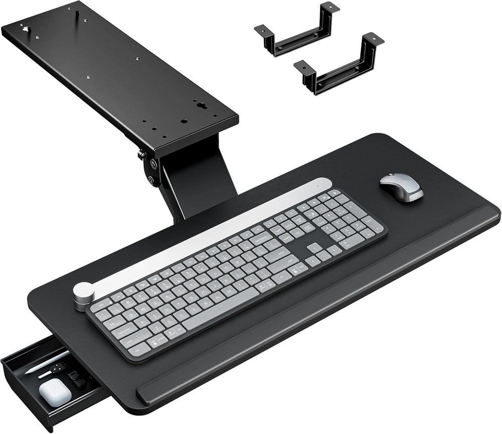 Keyboard Tray under Desk with Storage Drawer, Height Adjustable Keyboard Tray Sl
