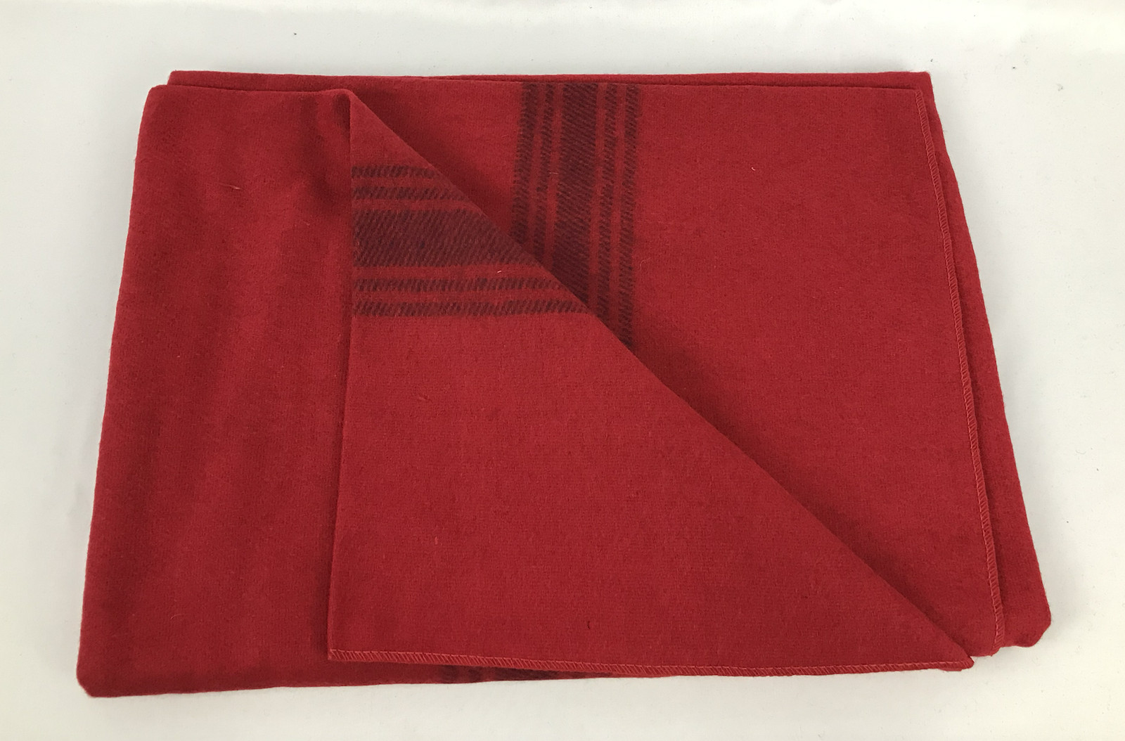 Red Wool Blanket with Blue Stripes