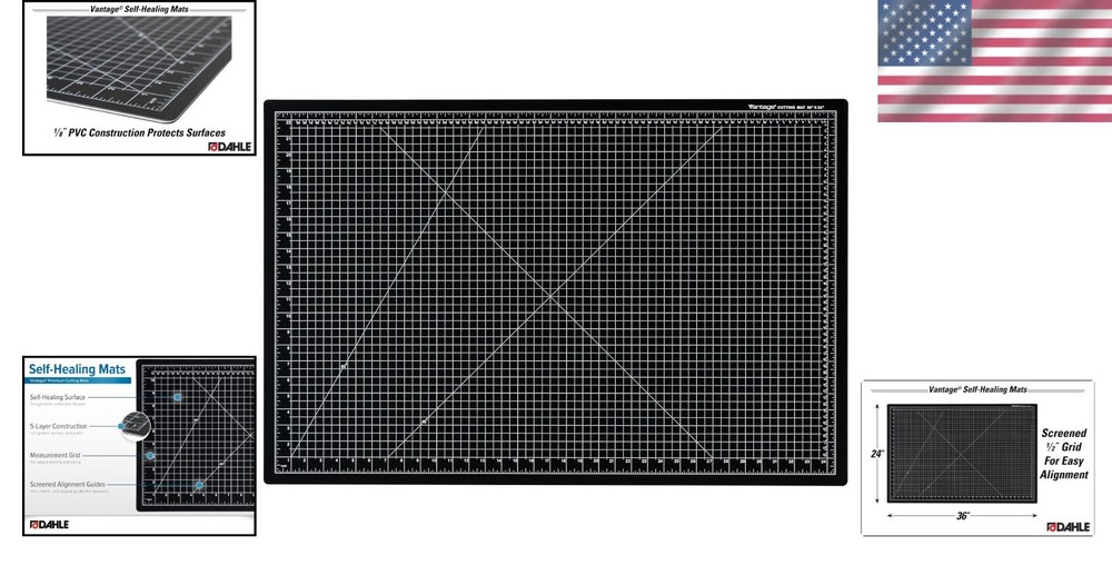 Professional 1/2" Grid Cutting Mat, 24"x36", Black