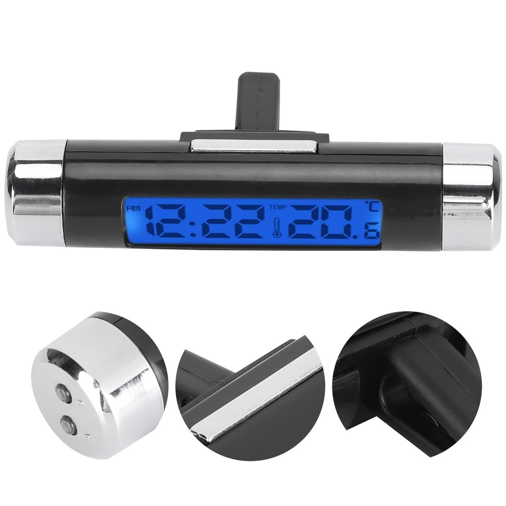 2 In 1 Electronic Clock Thermometer Portable Car Time Temperature Display Use
