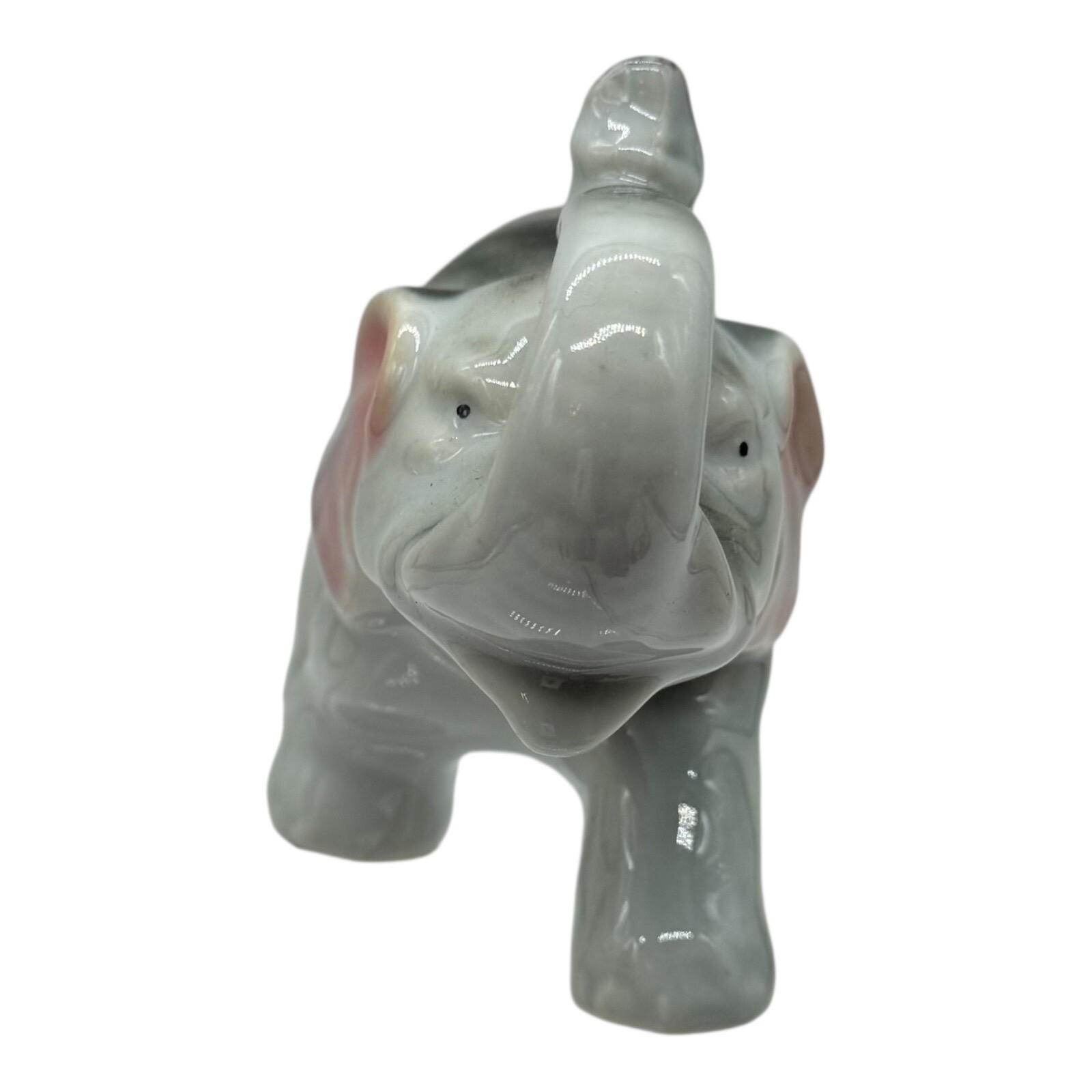 Elephant Figurine Trunk Up Gray Pink Ears Vintage Decor Vintage Collectible